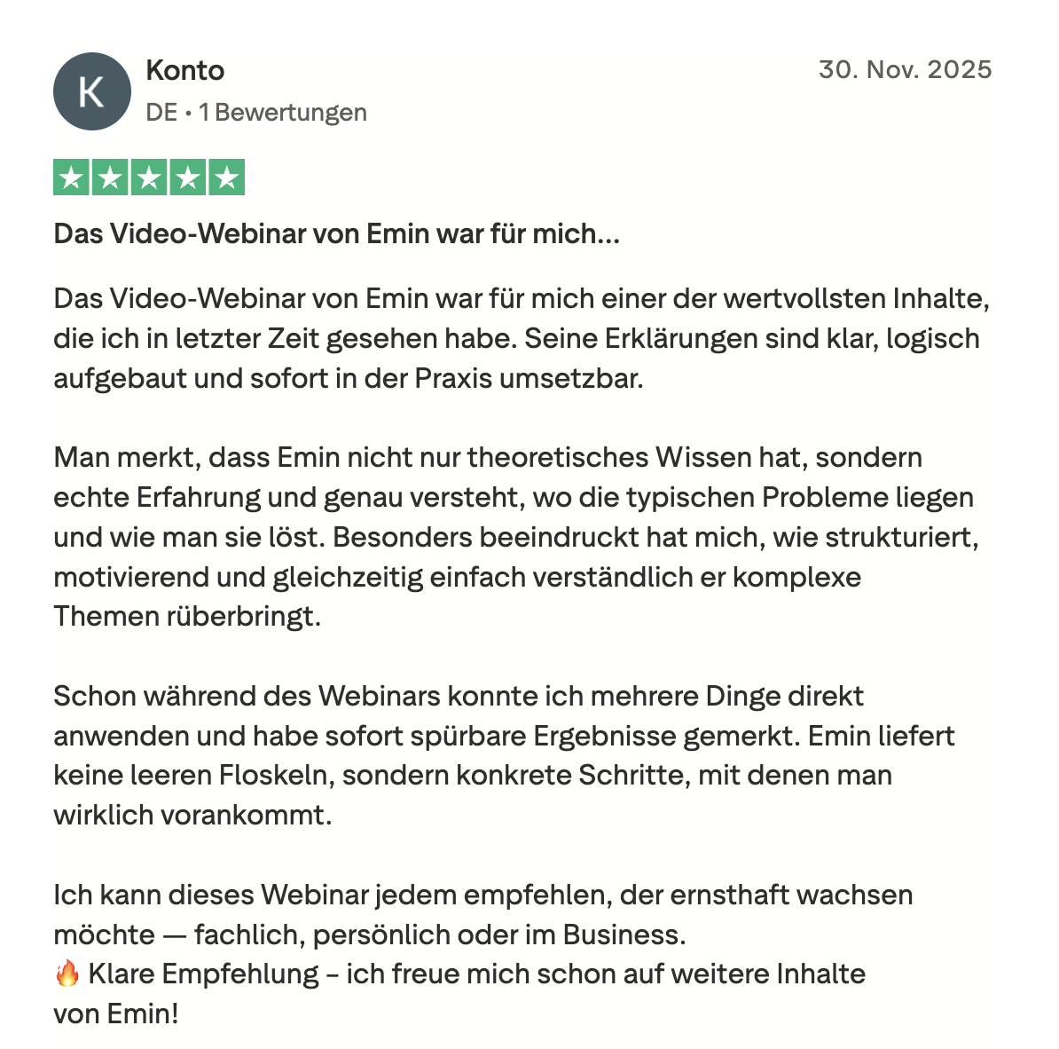 Trustpilot Bewertung 5